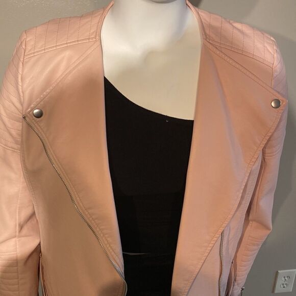 Womens Simply Styled Large Light Pink Blush Faux Leather Jacket - Size Large - Picture 9 of 13